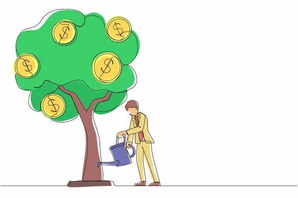 Para Ağacı Resimli Tek Sıra Yatırımı Ağacı Bozuk Paralarla Sulayan — Stok Vektör