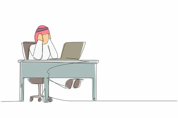 Nepřetržitá Jedna Čára Kreslení Unavený Kancelářský Dělník Muž Charakter Arabské — Stockový vektor