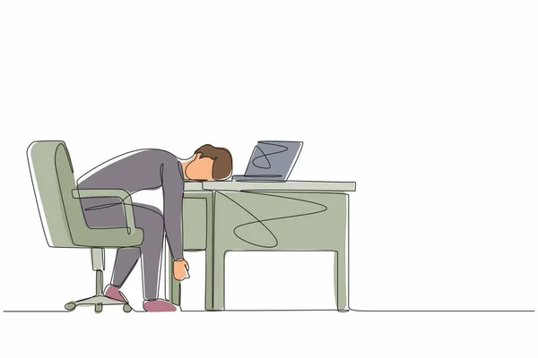 Síndrome Burnout Profesional Dibujo Continuo Una Línea Hombre Cansado Cansado — Vector de stock
