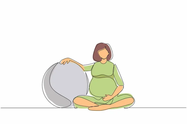Ενιαία Συνεχή Γραμμή Σχέδιο Όμορφη Έγκυο Γυναίκα Άσκηση Στο Σπίτι — Διανυσματικό Αρχείο