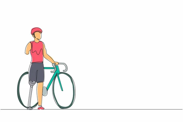 Einer Zeichnet Einen Mann Mit Beinprothese Der Neben Seinem Fahrrad — Stockvektor