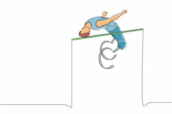 Одноразовий Безперервний Малюнок Інваліда Робить Вправи Стає Чемпіоном Високих Стрибків — стоковий вектор
