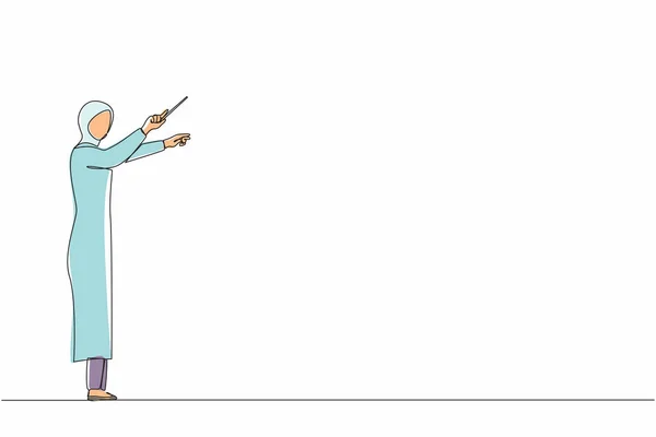 Single One Line Drawing Arabian Woman Music Conductor Female Musician — Stock Vector