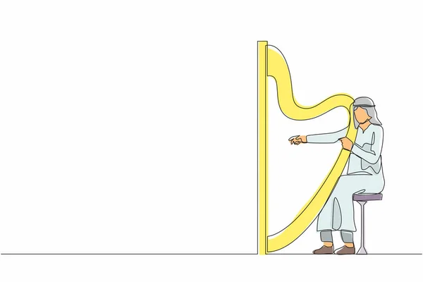 Одна Строчка Изображающая Арабского Музыканта Играющего Арфе Персонаж Исполнителя Классической — стоковый вектор