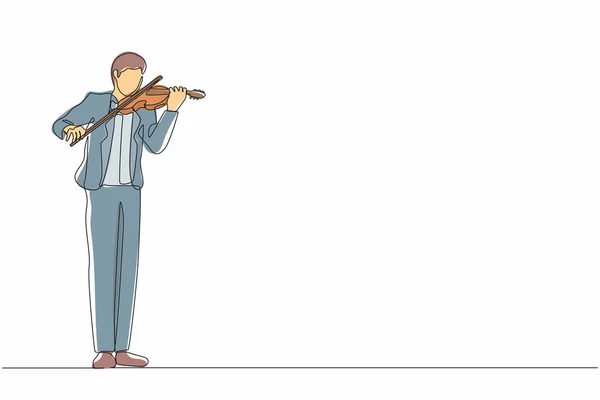 Una Sola Línea Continua Dibujando Músico Tocando Violín Artista Música — Vector de stock