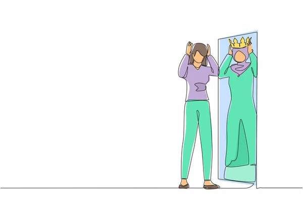 Une Ligne Continue Dessinant Une Femme Affaires Arabe Regardant Miroir — Image vectorielle
