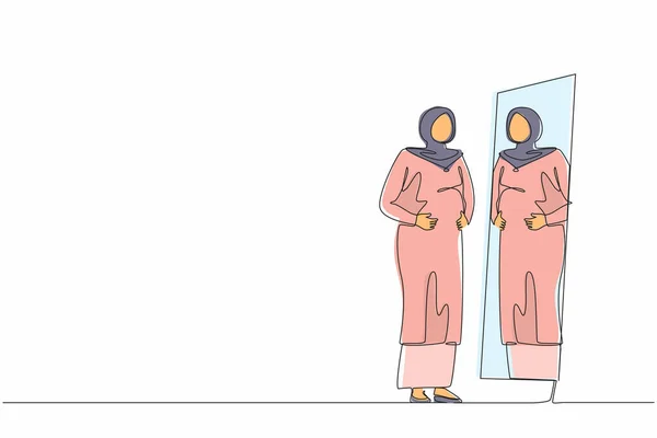 Una Sola Línea Dibuja Una Empresaria Árabe Pie Frente Espejo — Archivo Imágenes Vectoriales