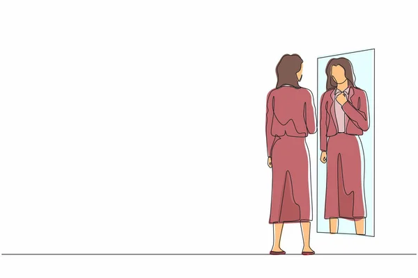 Unique Ligne Continue Dessin Femme Affaires Réglage Blazer Face Miroir — Image vectorielle