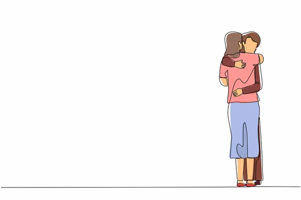 Ενιαία Συνεχή Γραμμή Σχέδιο Νεαρή Γυναίκα Δίνει Ζεστή Αγκαλιά Στο — Διανυσματικό Αρχείο