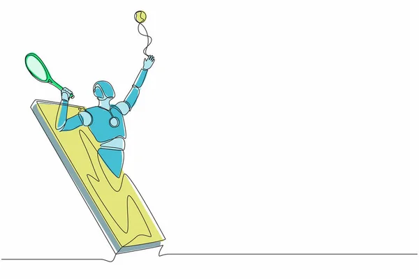 드로잉 로봇은 전화에서 나와서 라켓으로 테니스볼 연속적 그래픽 디자인 — 스톡 벡터