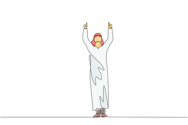 Una Sola Línea Continua Dibujando Feliz Hombre Negocios Árabe Pie — Archivo Imágenes Vectoriales