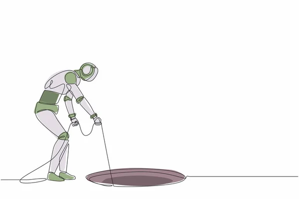 Continu Een Lijn Trekken Robot Uit Rekken Touw Gat Vraagt — Stockvector