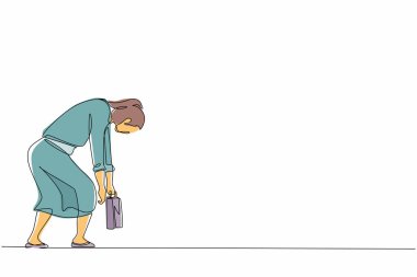 Hüzünlü iş kadınını çeken tek sıra eğildi. Kadın kendini yalnız hissediyor ve zihinsel baskı ya da stres altında. Küresel ekonomik durgunlukta iflas, başarısızlık. Bir çizgi grafik tasarım vektörü