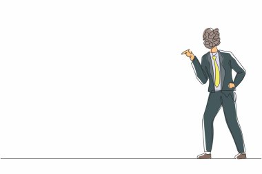 Kafası yerine yuvarlak karalamalarla iş adamı çizmeye devam ediyor. Kızgın erkek tartışıyor, çelişiyor. Tartışma, agresif biriyle dövüş. Suçluyorsun, eleştiriyorsun. Tek çizgi çizme tasarım vektörü