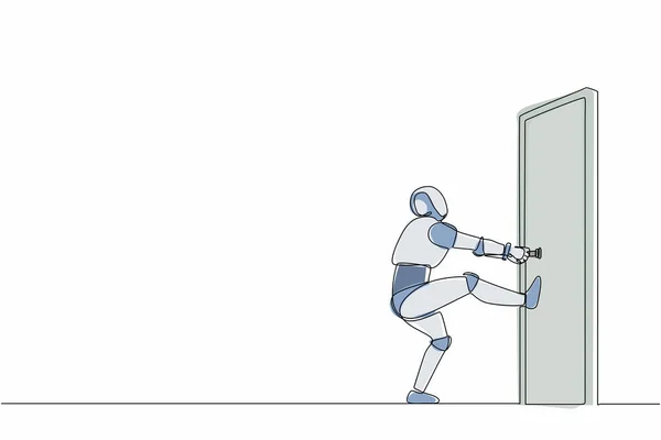 Robot Menggambar Satu Baris Menarik Kenop Pintu Tertutup Dengan Daya - Stok Vektor