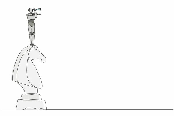 Pojedyncze Ciągłe Roboty Rysujące Wierzchu Dużego Pionka Szachowego Pomocą Lornetki — Wektor stockowy