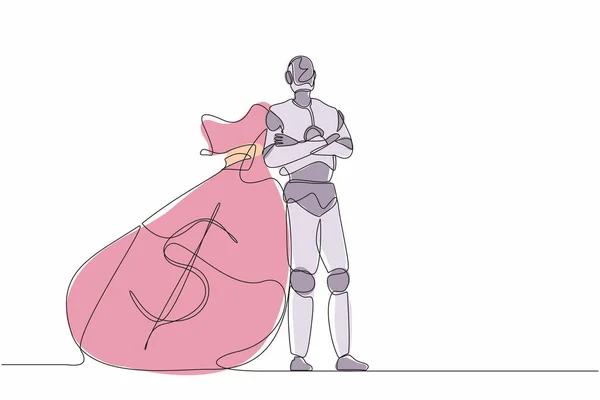 Jednolinkové Kreslicí Roboty Opírají Tašku Hotovostními Penězi Moderní Robotická Technologie — Stockový vektor