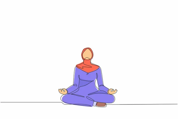 Continu Une Ligne Dessin Arabe Femme Affaires Faisant Yoga Employé — Image vectorielle