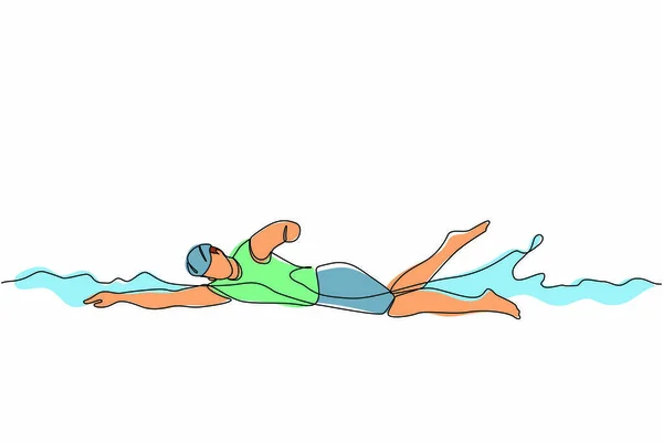 トーナメントで水泳をする障害のある若い男性アスリートを描くシングル連続ライン スポーツ チャンピオンシップを無効にします グラフィックデザインベクトル図を描く1行 — ストックベクタ