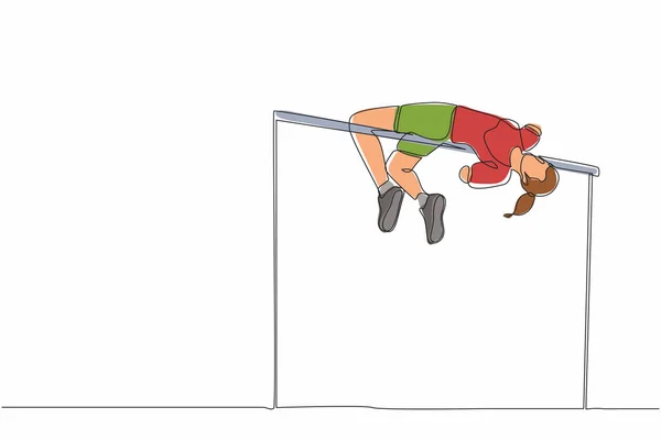 Однорядний Безперервний Малюнок Інвалідності Жінка Робить Вправи Стає Чемпіоном Високого — стоковий вектор