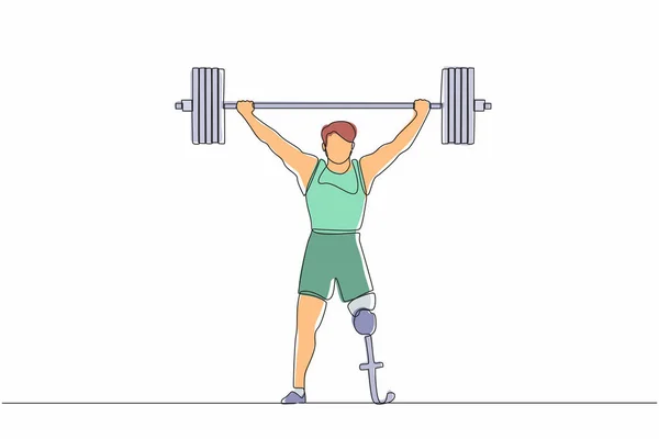 Eine Durchgehende Linie Zeichnet Einen Starken Behinderten Bodybuilder Sportler Der — Stockvektor