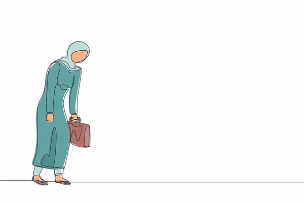 Contínua Uma Linha Desenhando Triste Mulher Negócios Árabe Olhando Para —  Vetores de Stock