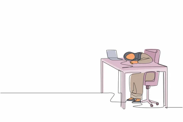 Jedna Čára Kreslí Vyčerpané Unavené Arabské Manažerky Kanceláři Smutné Nudné — Stockový vektor