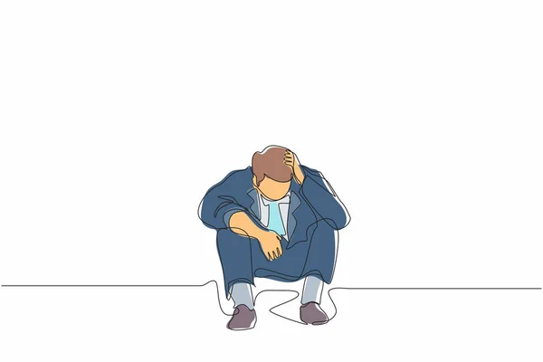 Una Sola Linea Disegnare Uomo Affari Sentirsi Triste Depressione Tenendo — Vettoriale Stock