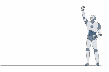 Tek bir çizgi, robotu uçurumun tepesinde durup dart tahtasına ok fırlatıyor. Modern robot yapay zekası. Elektronik teknoloji endüstrisi. Bir çizgi çizimi grafik tasarım vektörü