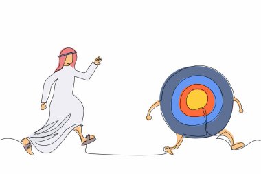 Hedefe, rekabete ya da başarıya ulaşmak için Arap işadamlarının hedef alma, yönlendirme ya da kontrol arayışları devam ediyor. Tek çizgi çizimi tasarım vektörü grafik çizimi