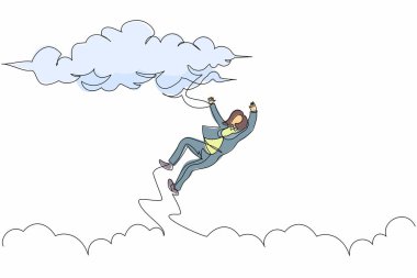 Gökyüzünden düşen şanssız iş kadınını çeken tek sıra. Başarısızlık ve yenilgi. Çalışanların işten çıkarılması, iflas. Ekonomik kriz, işini kaybetmek. Bir çizgi grafik tasarım vektör çizimi