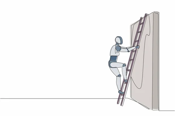 Robô Desenho Linha Contínua Única Subindo Parede Com Escada Metáfora — Vetor de Stock