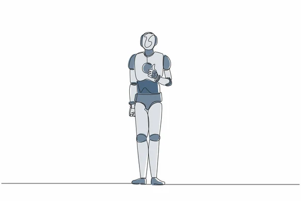 Singola Una Linea Disegno Robot Che Mostra Pollice Segno Accordo — Vettoriale Stock
