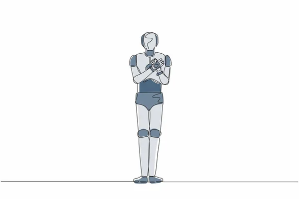 Jedna Spojitá Čára Kreslící Robot Držet Ruce Hrudi Robot Trpící — Stockový vektor