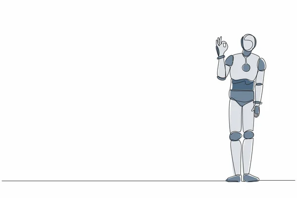 Continuo Dibujo Una Línea Robot Gesto Signo Con Los Dedos — Vector de stock