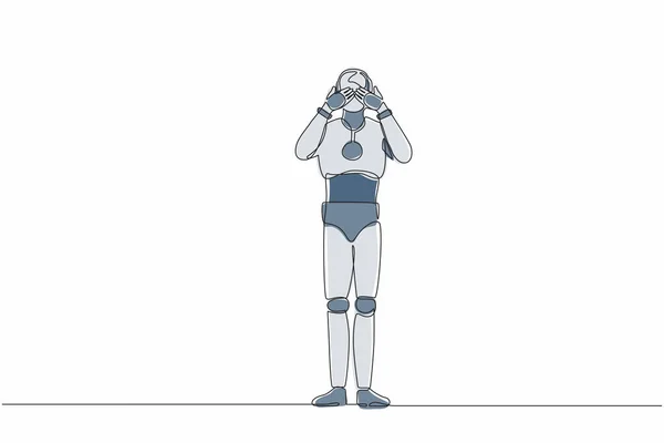 Jediný Robot Který Kreslí Souvislou Čáru Zavírá Oči Rukama Protože — Stockový vektor