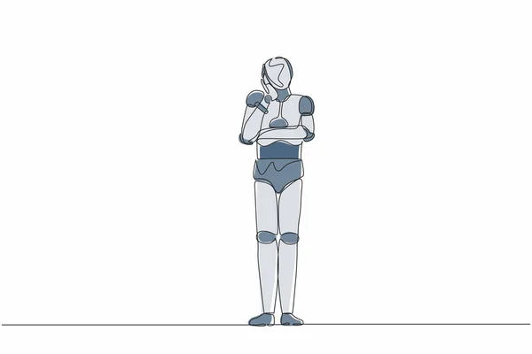 Jediná Souvislá Čára Kreslení Robot Znuděný Nebo Unavený Držet Ruku — Stockový vektor