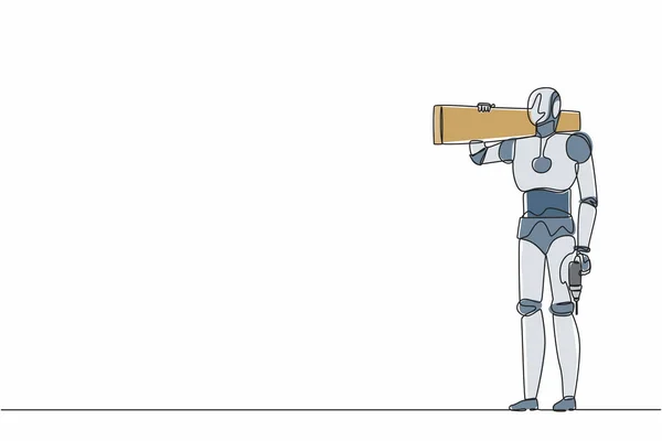 Réparateur Robot Dessin Continu Une Ligne Debout Avec Planche Boîte — Image vectorielle
