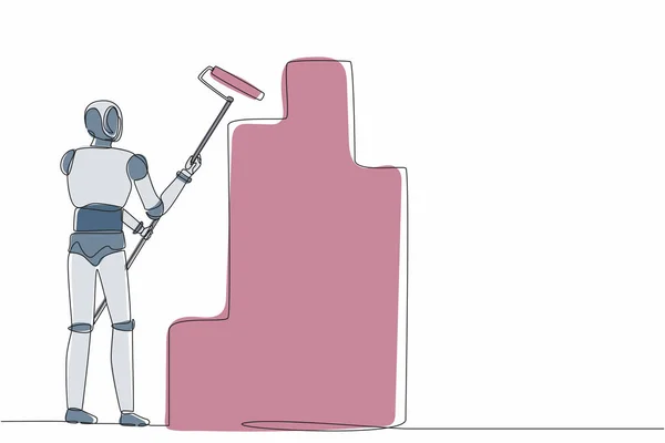 Continu Een Lijn Tekening Robot Schilderen Muur Met Roller Huisreparatie — Stockvector