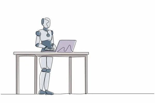 一本の連続線画スマートロボットが机の後ろに立って作業します 現代のロボット人工知能 電子技術産業 グラフィックデザインベクトル図を描く1行 — ストックベクタ