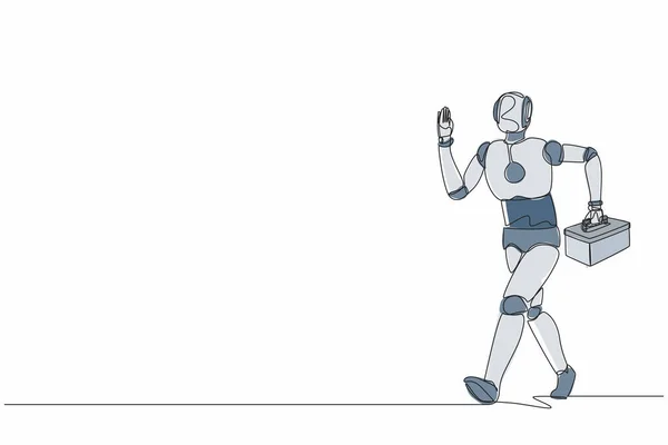 Kontinu Satu Baris Menggambar Robot Mekanik Pekerja Tukang Reparasi Dengan - Stok Vektor
