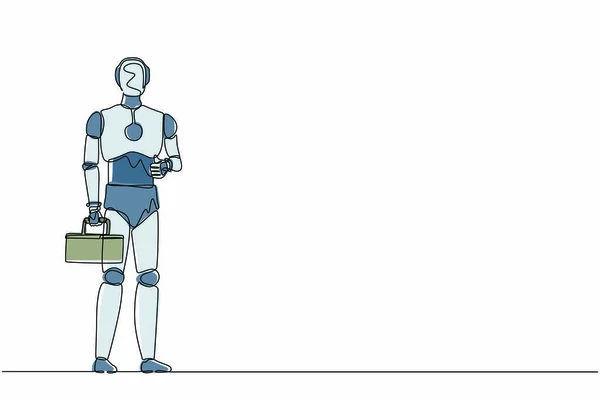 Satu Baris Menggambar Robot Tukang Ledeng Berdiri Dan Memegang Kunci - Stok Vektor