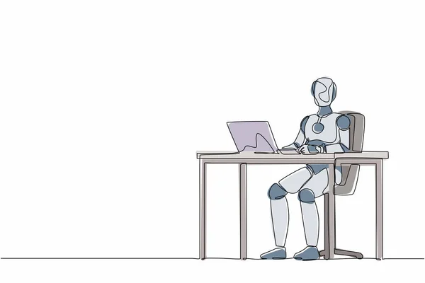 Satu Baris Terus Menerus Menggambar Robot Menulis Dan Duduk Depan - Stok Vektor