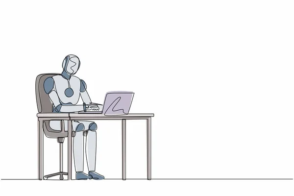Terus Menerus Satu Baris Menggambar Robot Bekerja Mengetik Dan Mengirim - Stok Vektor