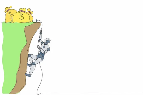 Robot Dibujo Una Sola Línea Haciendo Cuerda Subiendo Hacia Bolsa — Vector de stock