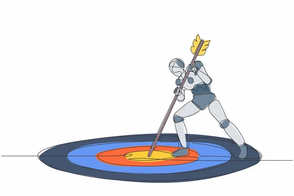Una Sola Línea Dibujo Objetivo Marca Robot Con Flecha Robot — Vector de stock