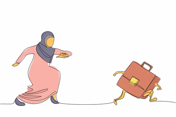 Uma Única Linha Desenhando Mulher Negócios Árabe Perseguindo Pasta Gerente —  Vetores de Stock