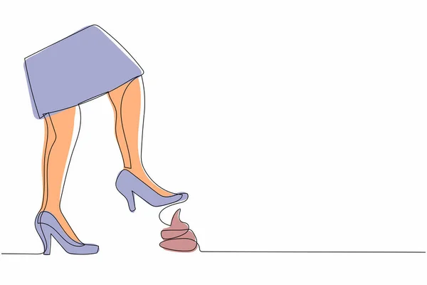 Single One Line Drawing Businesswoman Foot Stepping Dog Poop Poo — Wektor stockowy