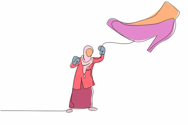 Ligne Continue Unique Dessinant Jeune Femme Affaires Arabe Poinçonnant Uppercut — Image vectorielle