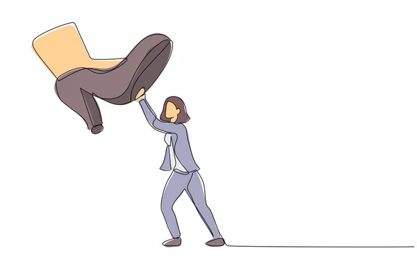 Continu Une Ligne Dessin Femme Affaires Courageuse Contre Les Chaussures — Image vectorielle